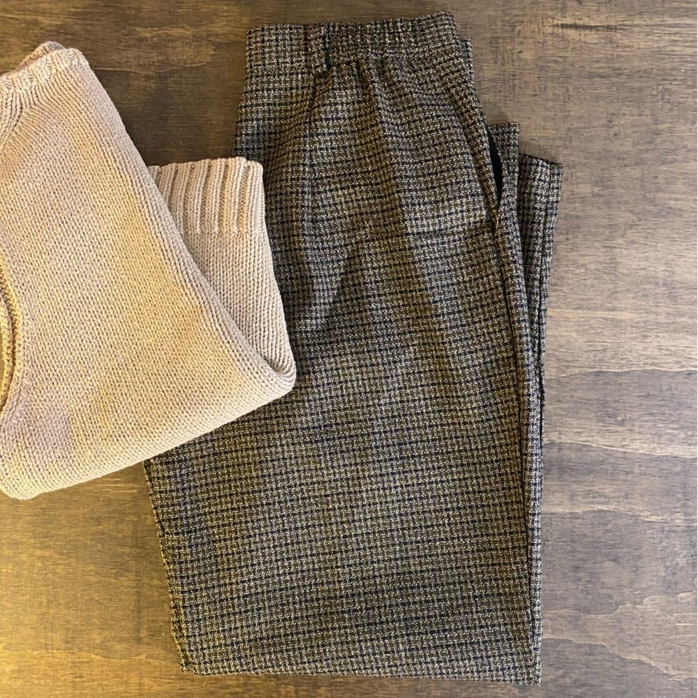 Vintage Straight Leg Black and Tan Checkered Pants